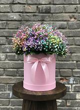 Цветочная композиция из Гипсофила и Розы в шляпной коробке в Сыктывкаре