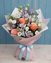 Букет Утренняя свежесть в Сыктывкаре Букет цветов из: Лизиантусы, Розы, Альстромерии и Гипсофила в Сыктывкаре