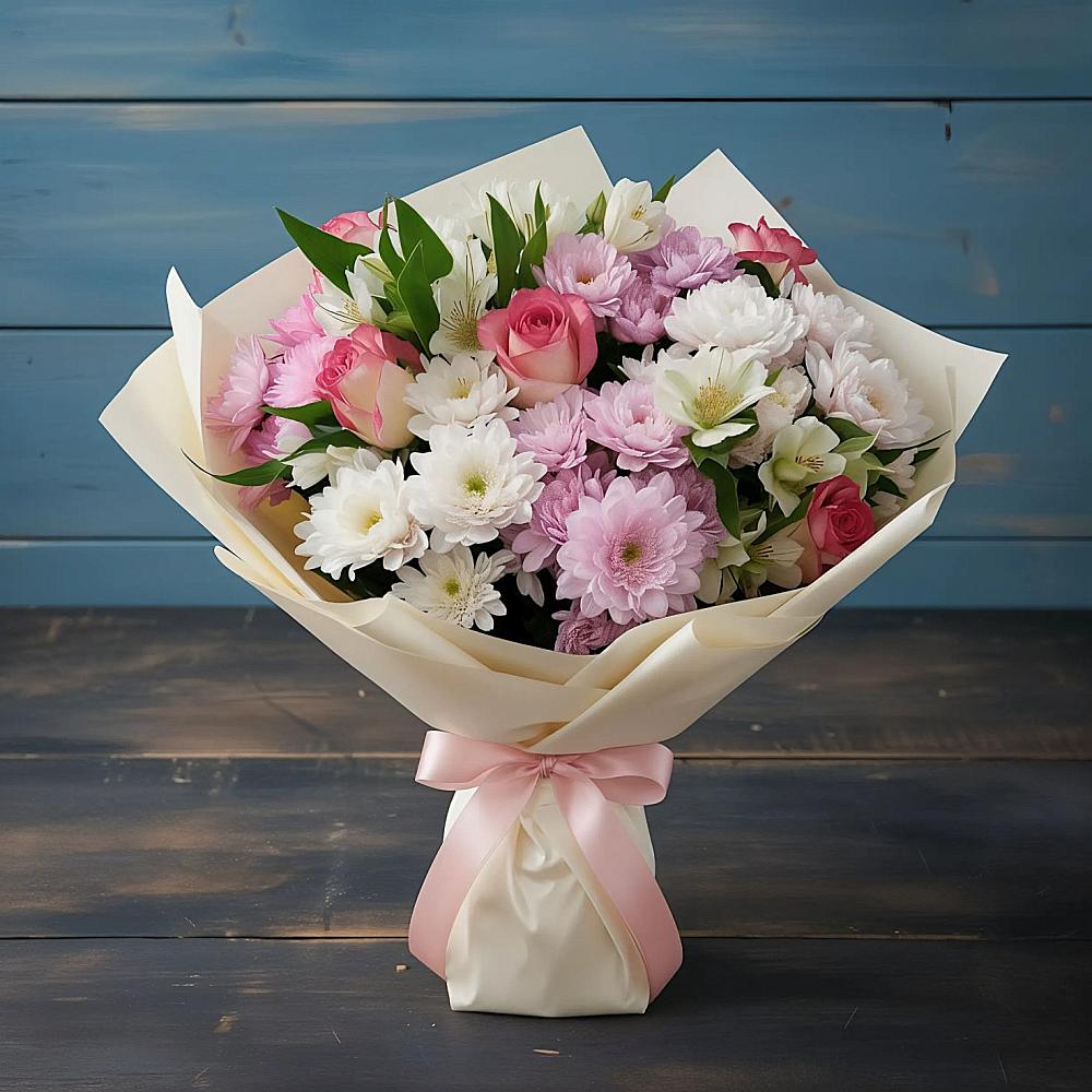 Букет цветов из: Хризантемы, Альстромерии и Розы в Сыктывкаре